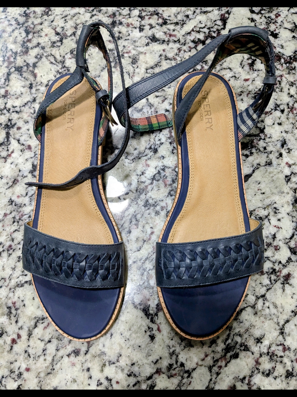 Sperry Navy Braided Leather Ankle-Tie Sandals